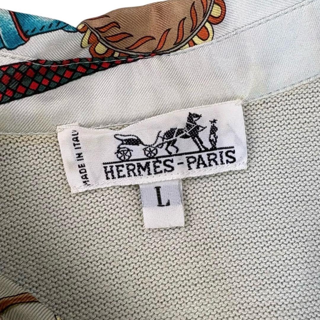 【美品】HERMES シルク コットン ポロシャツ カシミヤ混 Lイタリア製