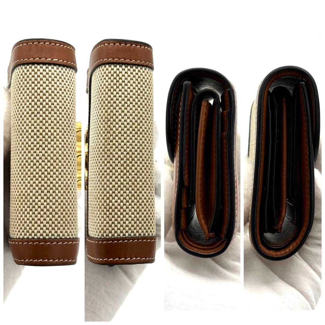 ☆極美品☆セリーヌ 財布 トリオンフ スモールフラップウォレット キャンバス 茶
