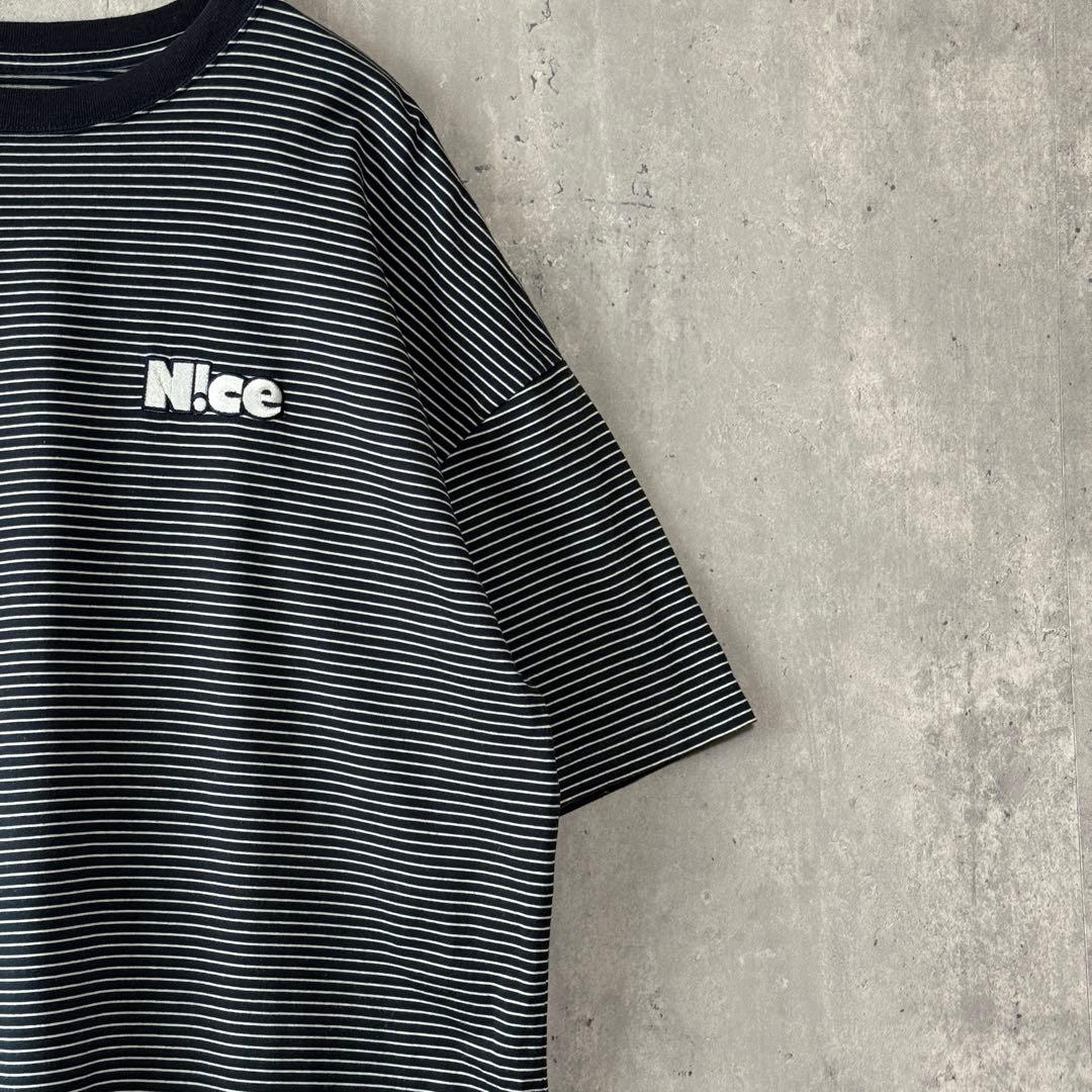 N!ce Shop ナイスショップ ボーダーTシャツ 紺白 M オーバーサイズ