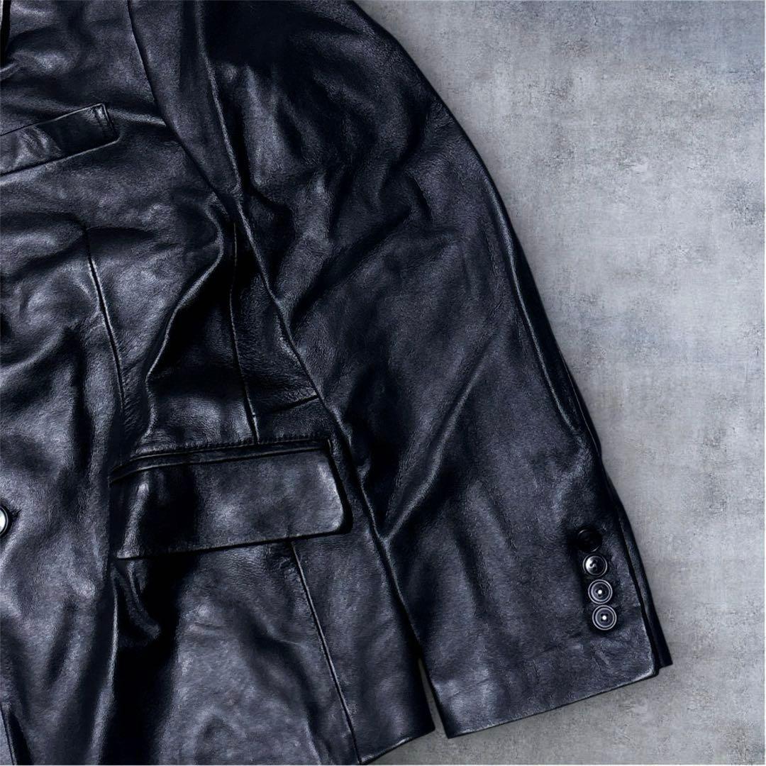 良品 Safari homme ラムレザー テーラードジャケット ブラック 本革