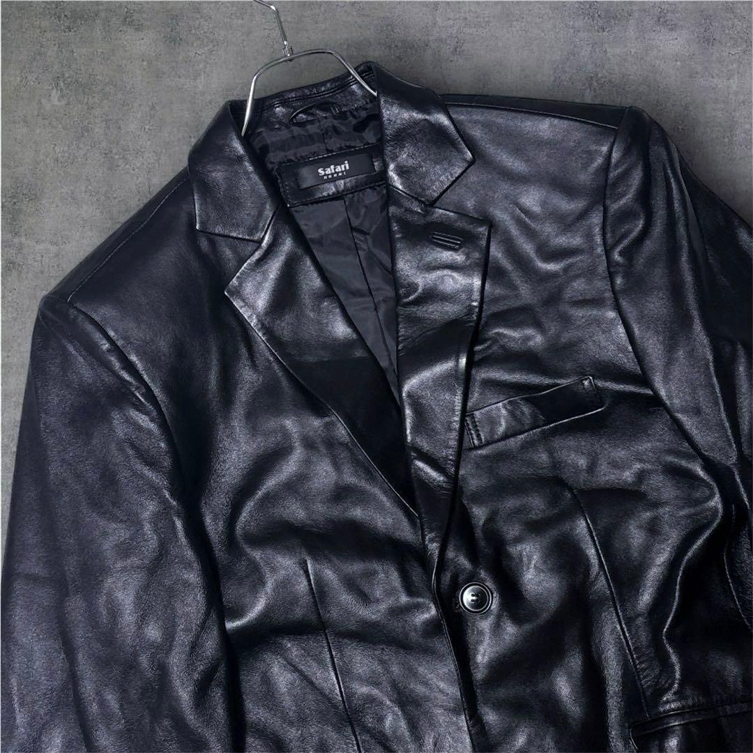 良品 Safari homme ラムレザー テーラードジャケット ブラック 本革