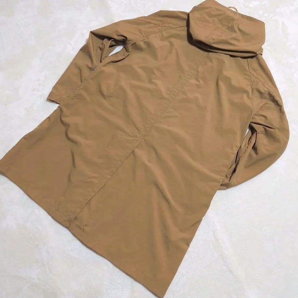 DANTON ナイロンタフタ フーデット ロング コート キャメル 36