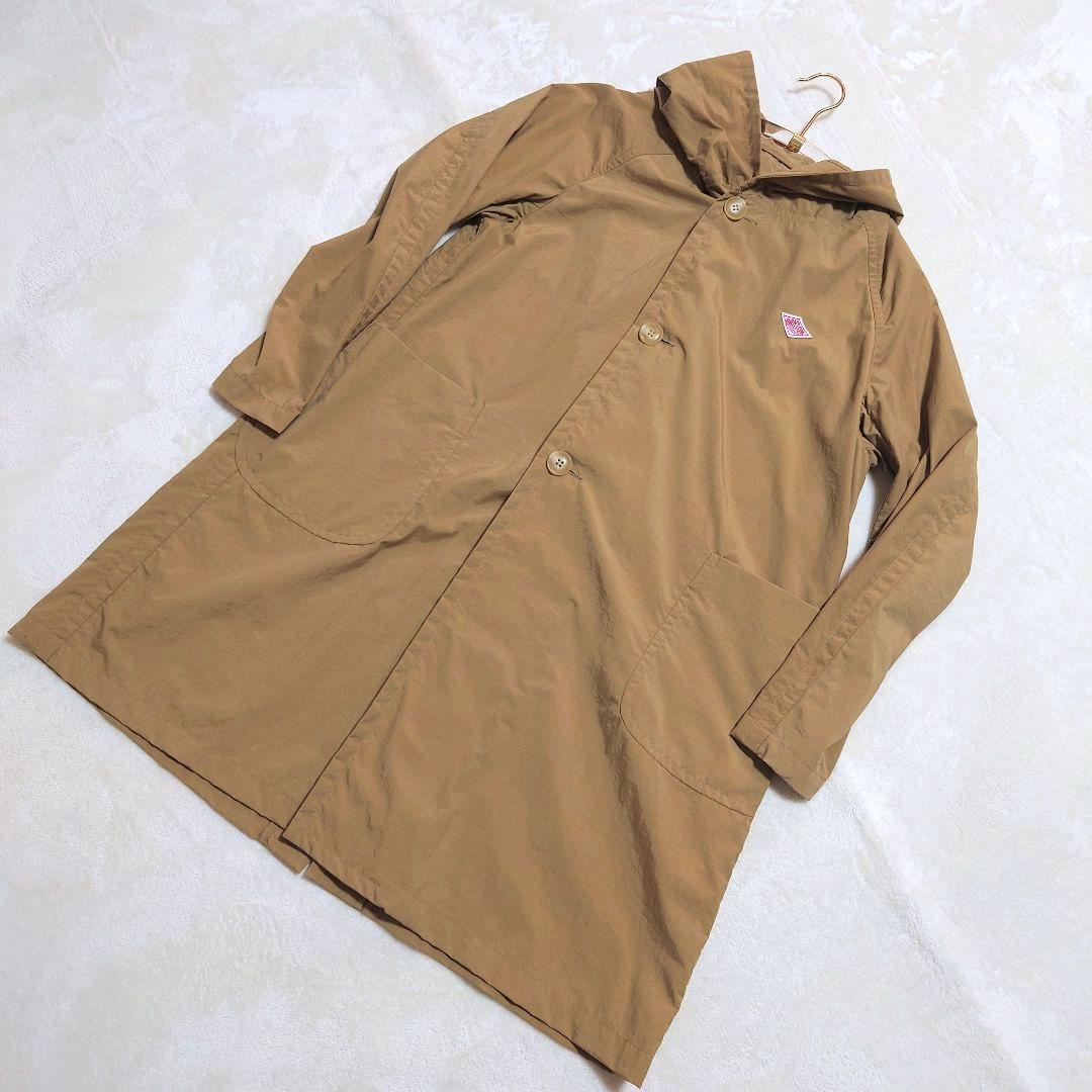 DANTON ナイロンタフタ フーデット ロング コート キャメル 36