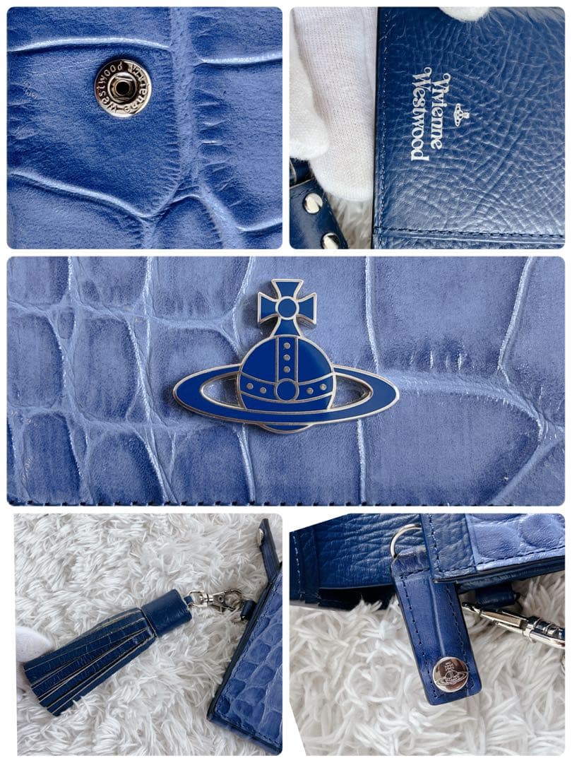 極美品✨Vivienne Westwood 折財布 クロコ型押し　フリンジ　青