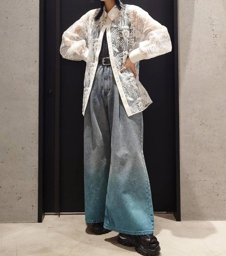 【美品】HARE　アソートカコウワイドデニムパンツ　ブルー　ジーンズ