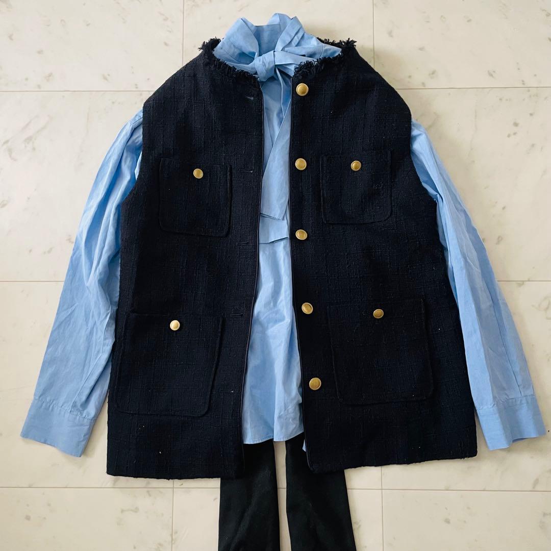 極美品UNITED ARROWS グリーンレーベル　ツイードフリンジベストジレ