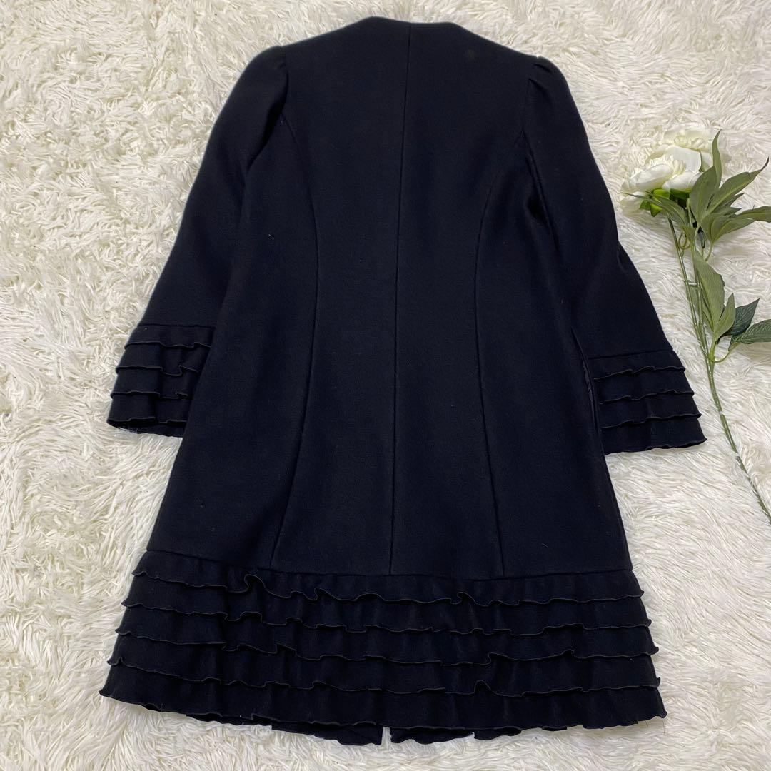【M'S GRACY】 ロングコート ノーカラーコート ブラック size40
