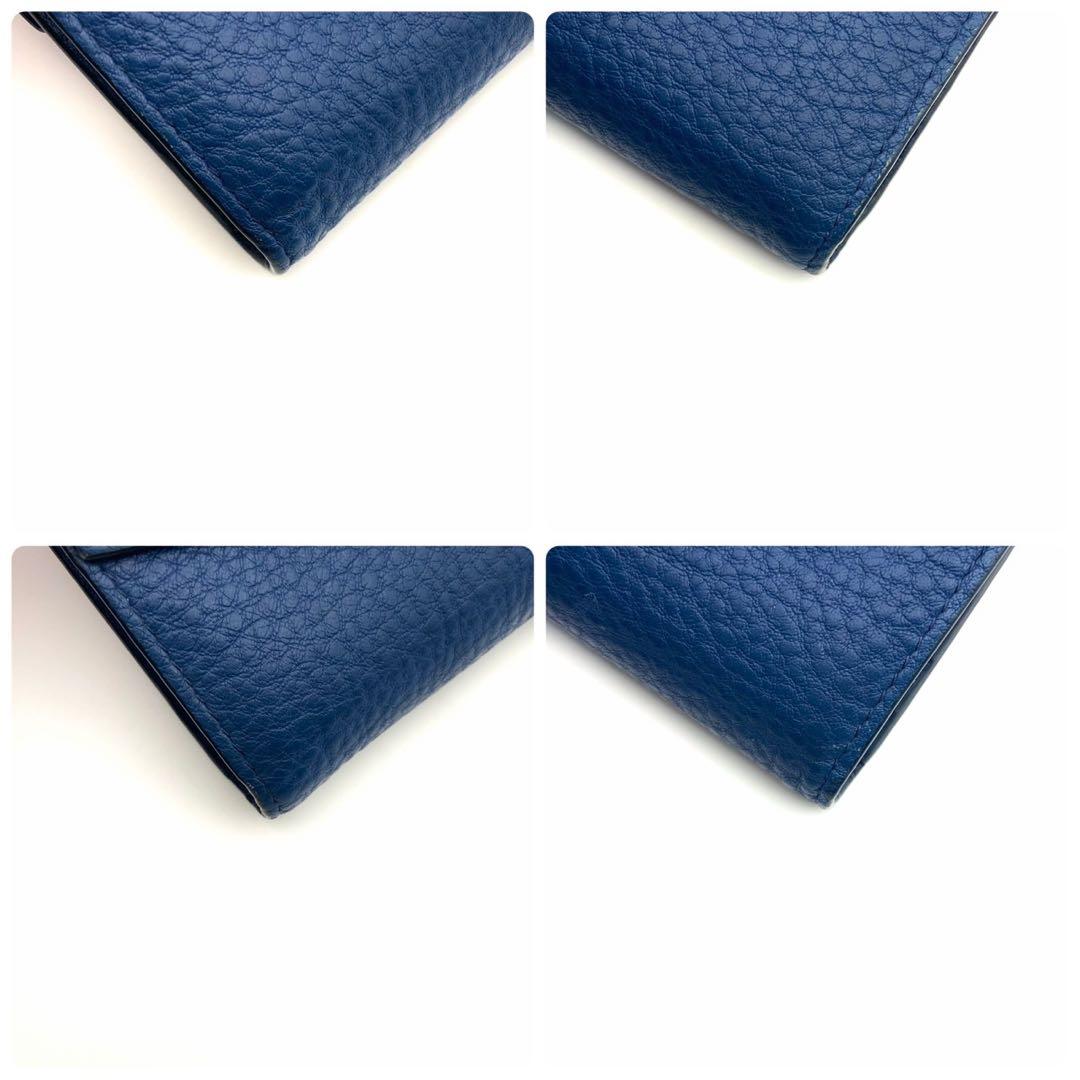 極美品● ミュウミュウ 折り財布 三つ折り ロゴ 金具 ブルー レザー