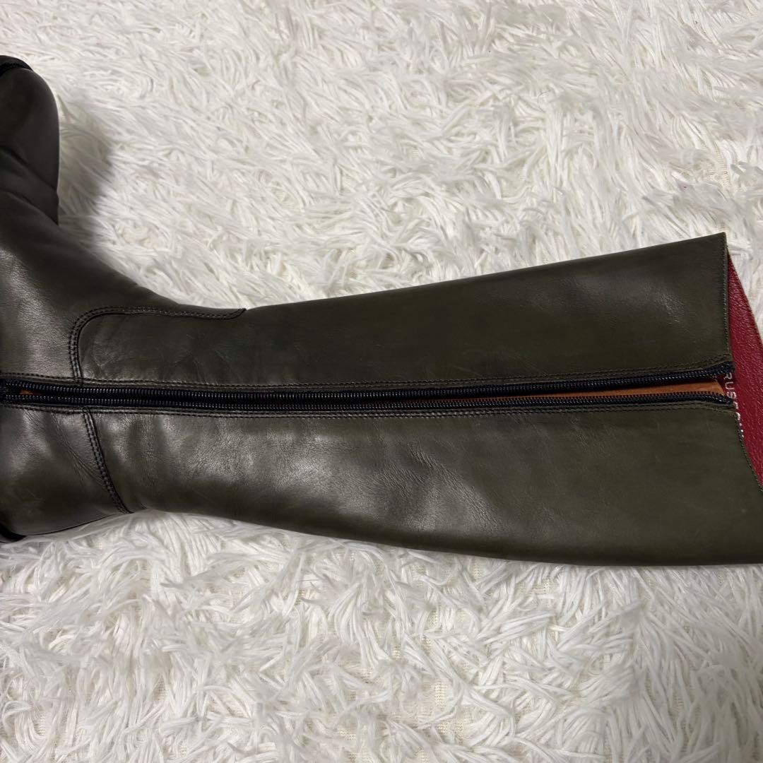 ファビオルスコーニ　レザー ロングブーツ　カーキ系　37.5