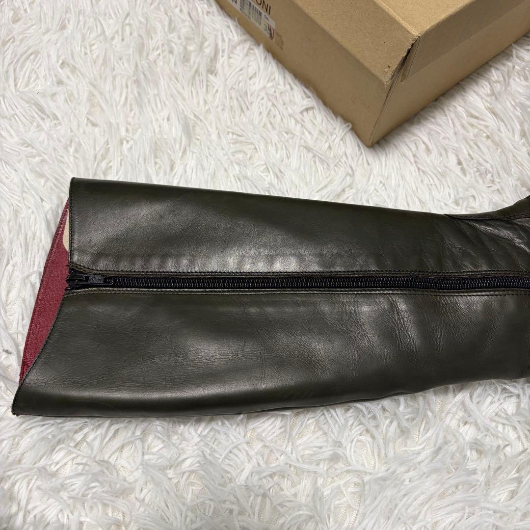 ファビオルスコーニ　レザー ロングブーツ　カーキ系　37.5