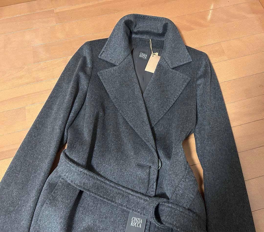 新品タグ付　イタリア製　CINZIA ROCCA　ロングコート　高級　グレー　艶