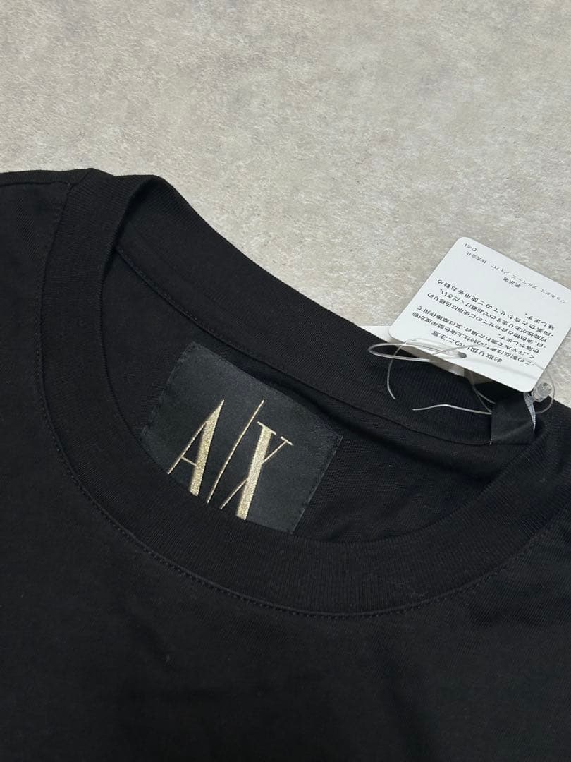 新品 Armani Exchange ブラック Tシャツ ビッグロゴ M 金刺繍