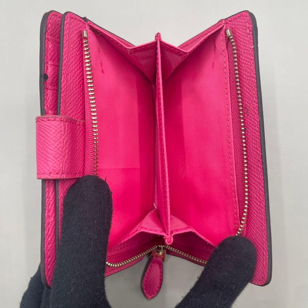 極美品✨️コーチ 二つ折り財布 フラップ シグネチャー PVC レザー 茶 ピンク
