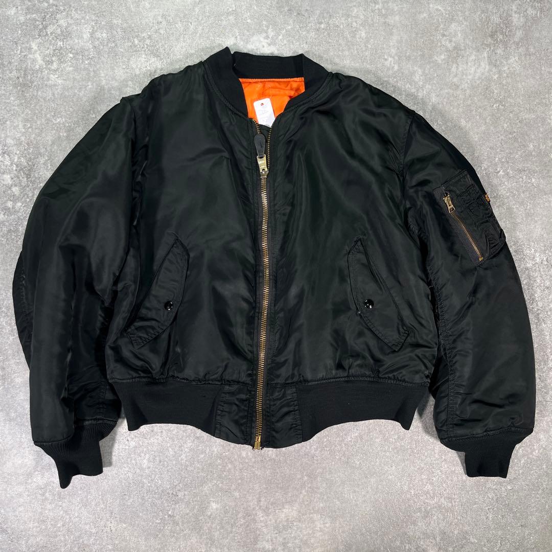 90s USA製　アルファ　MA-1 フライトジャケット　XL レザーワッペン