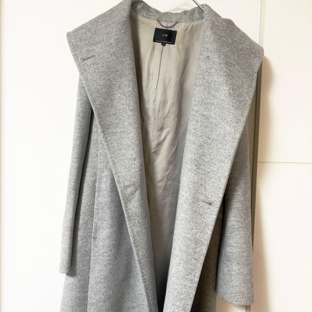 【美品】23区 ウールアンゴラビーバーフーデッド コート ロング 2way M