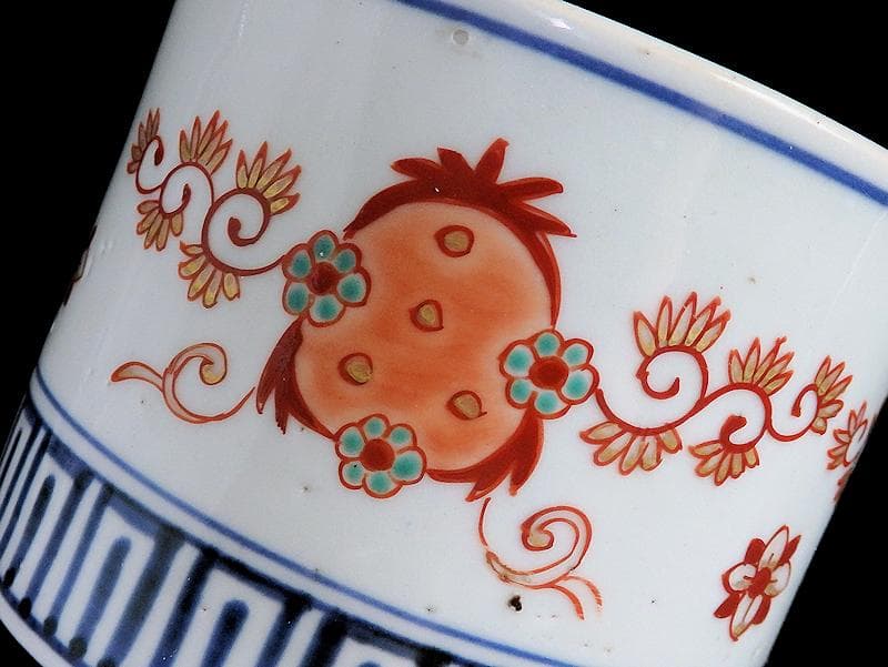 古伊万里　色絵　花に唐草の図　火入れ　D532-3AS-fbfe