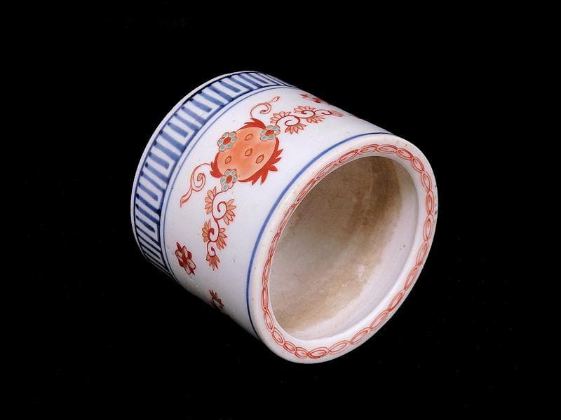 古伊万里　色絵　花に唐草の図　火入れ　D532-3AS-fbfe