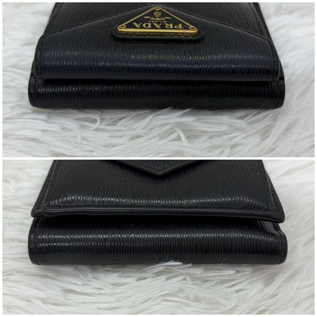 RFID搭載/美品✨プラダ　三つ折り財布 ヴィッテロ 三角ロゴ　レザー 黒