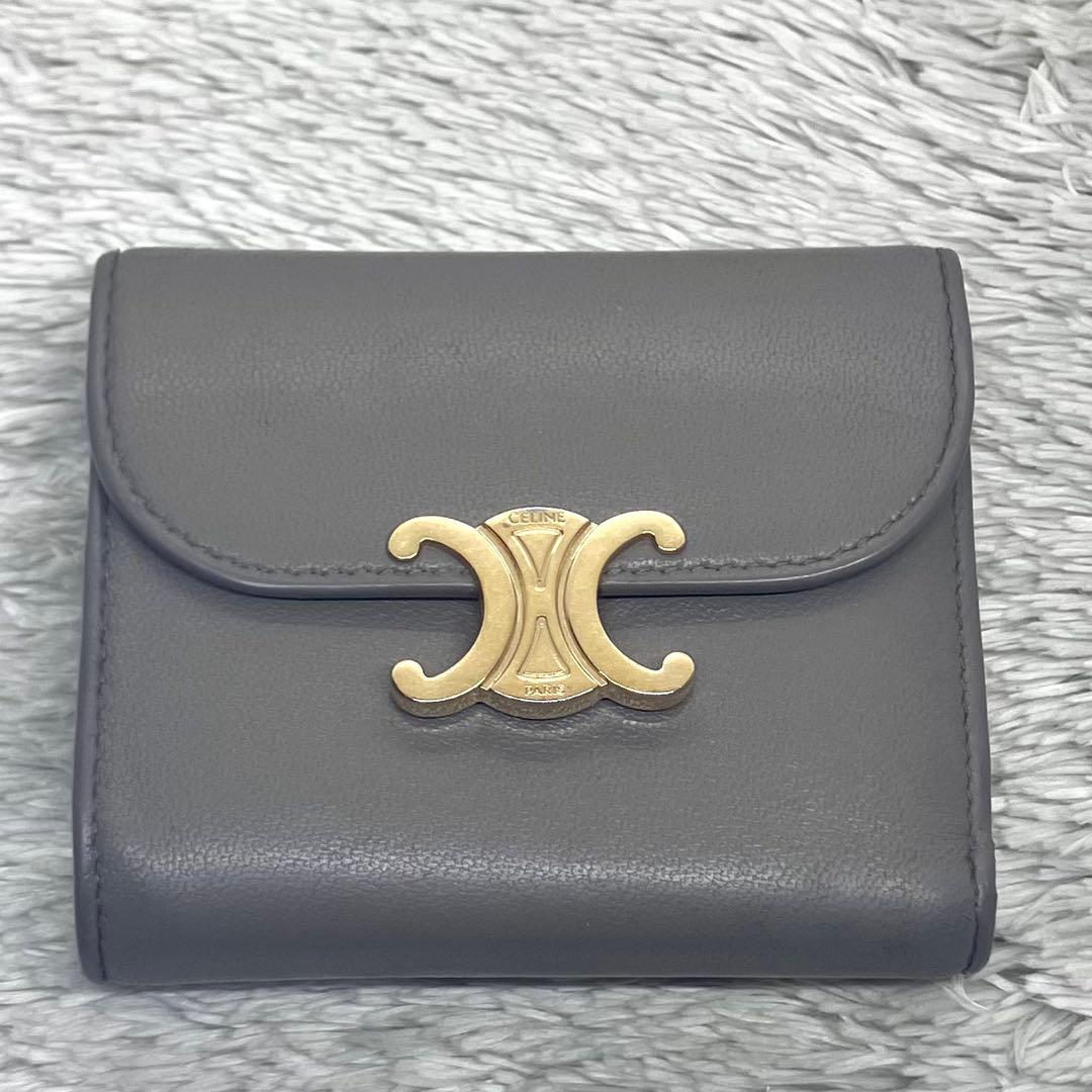 美品✨ CELINE 三つ折り財布 トリオンフ スモールフラップ カーキ