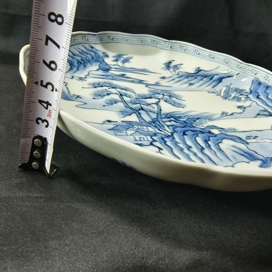 古伊万里 染付皿 25cm 手描き 在銘 作家モノ 古美術 蒐集家放出美品飾り皿