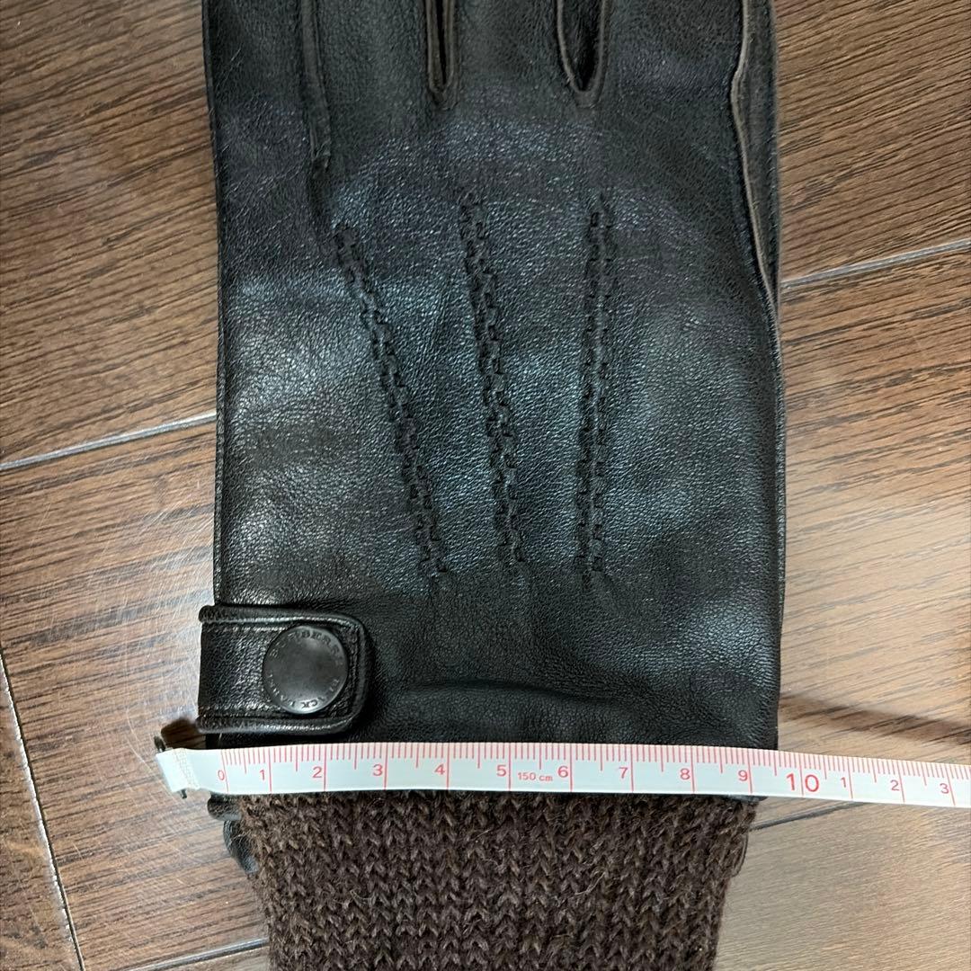 バーバリーブラックレーベル　ダークブラウン レザー ニット 手袋