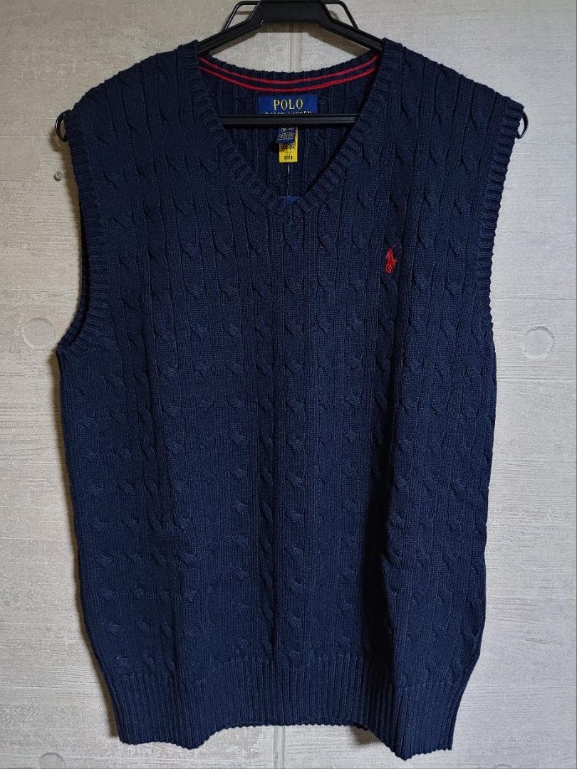POLO Ralph Lauren ケーブルニットベスト ネイビー Vネック