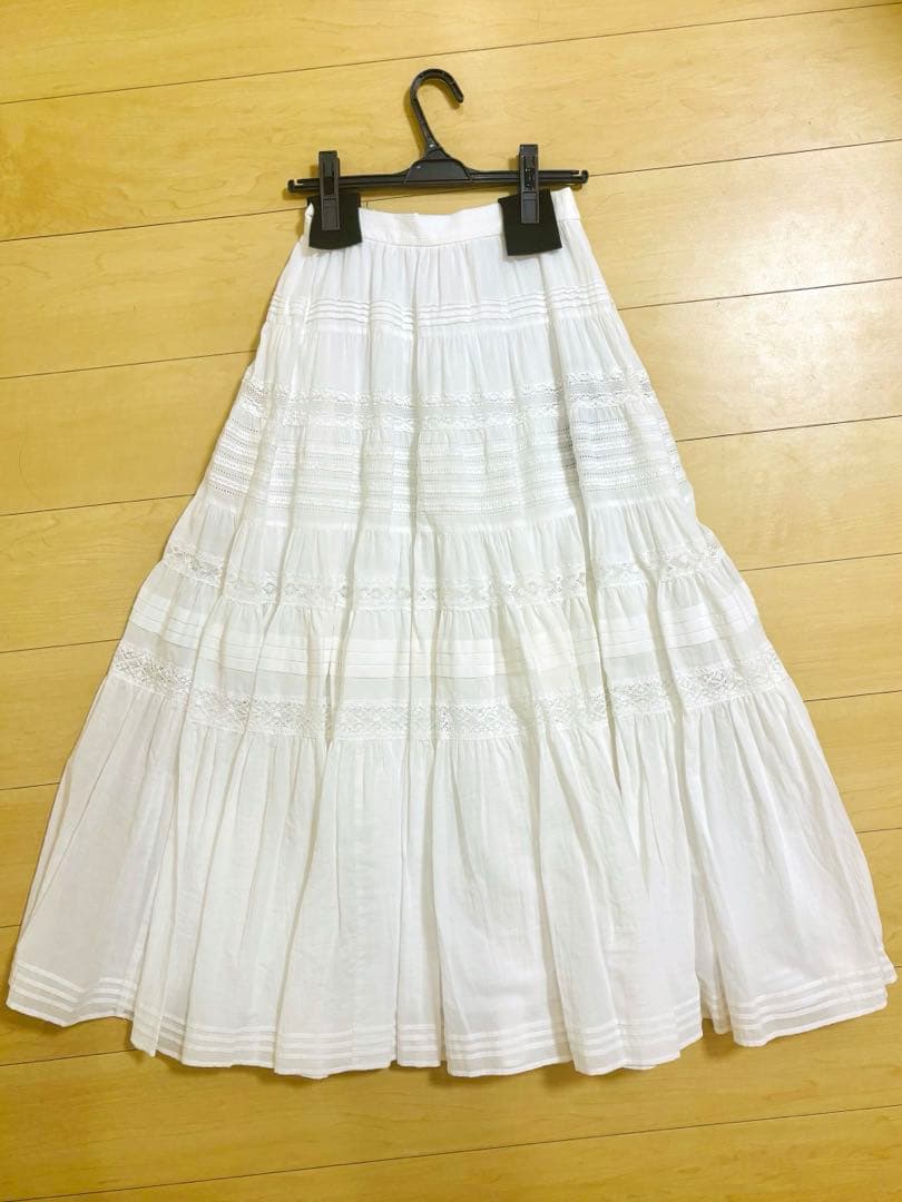 anuans レースパネルティアードスカート ホワイト size2 新品タグ付