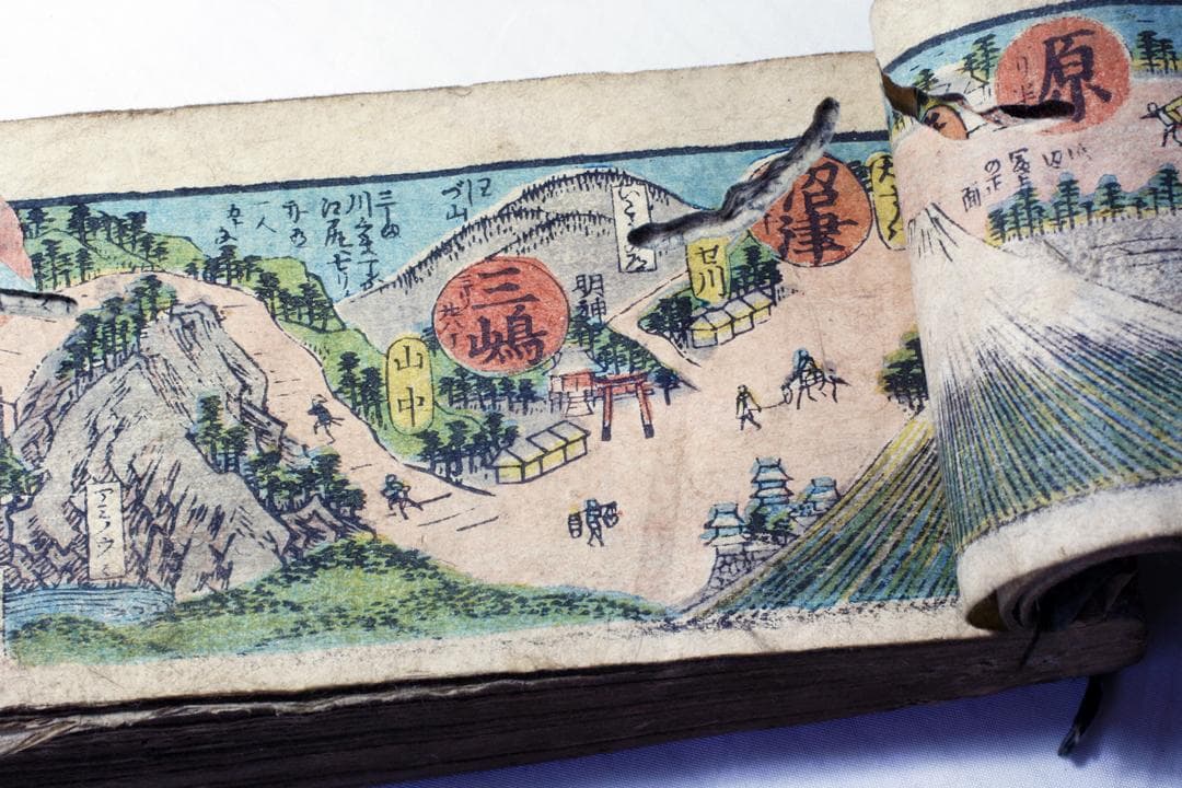 激レア 貴重 大日本細見道中記 彩色木版画入 絵入 古地図 鳥瞰図