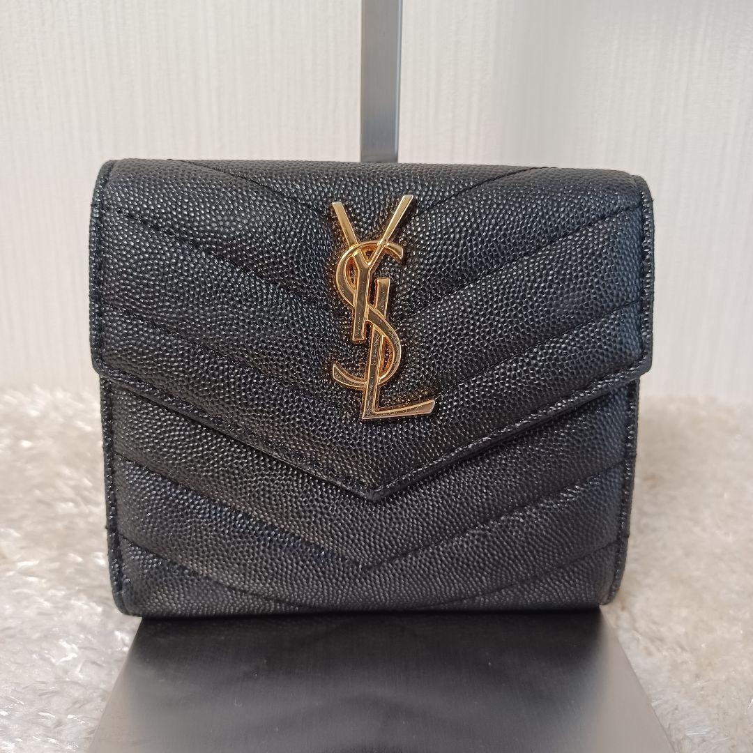 ✨極美品✨　YSL　サンローラン　カサンドラ　三つ折り財布　ブラック　レザー