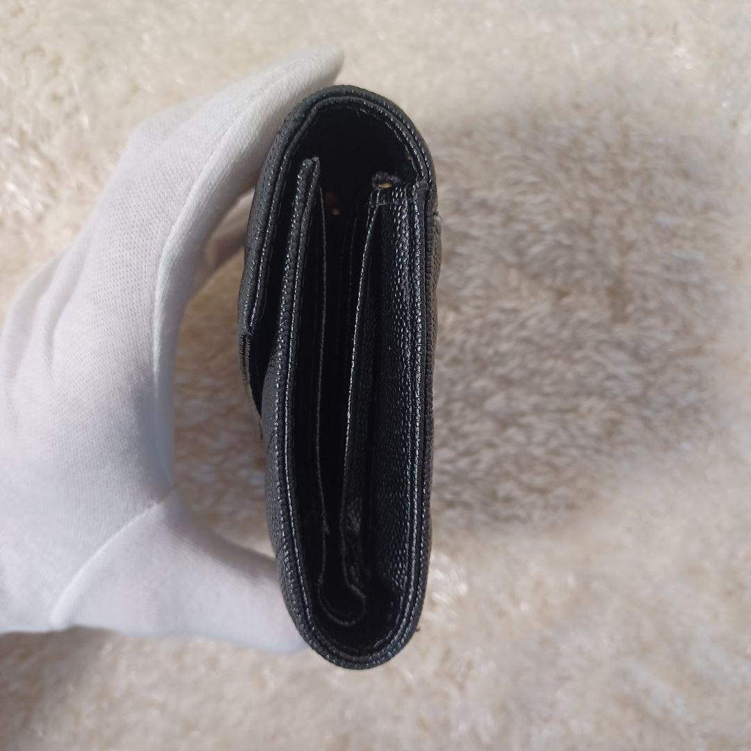 ✨極美品✨　YSL　サンローラン　カサンドラ　三つ折り財布　ブラック　レザー