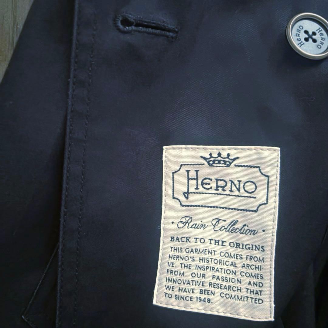 美品 HERNO ネイビー トレンチ レインコート　ダブルブレスト　ベルト　H柄