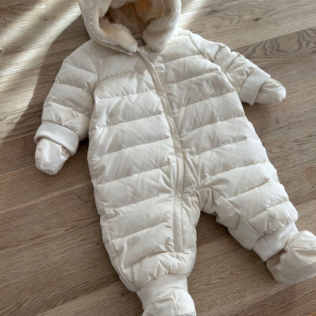 (67cm)PETIT BATEAU 長袖 ジャンプスーツ アイボリー シルバー