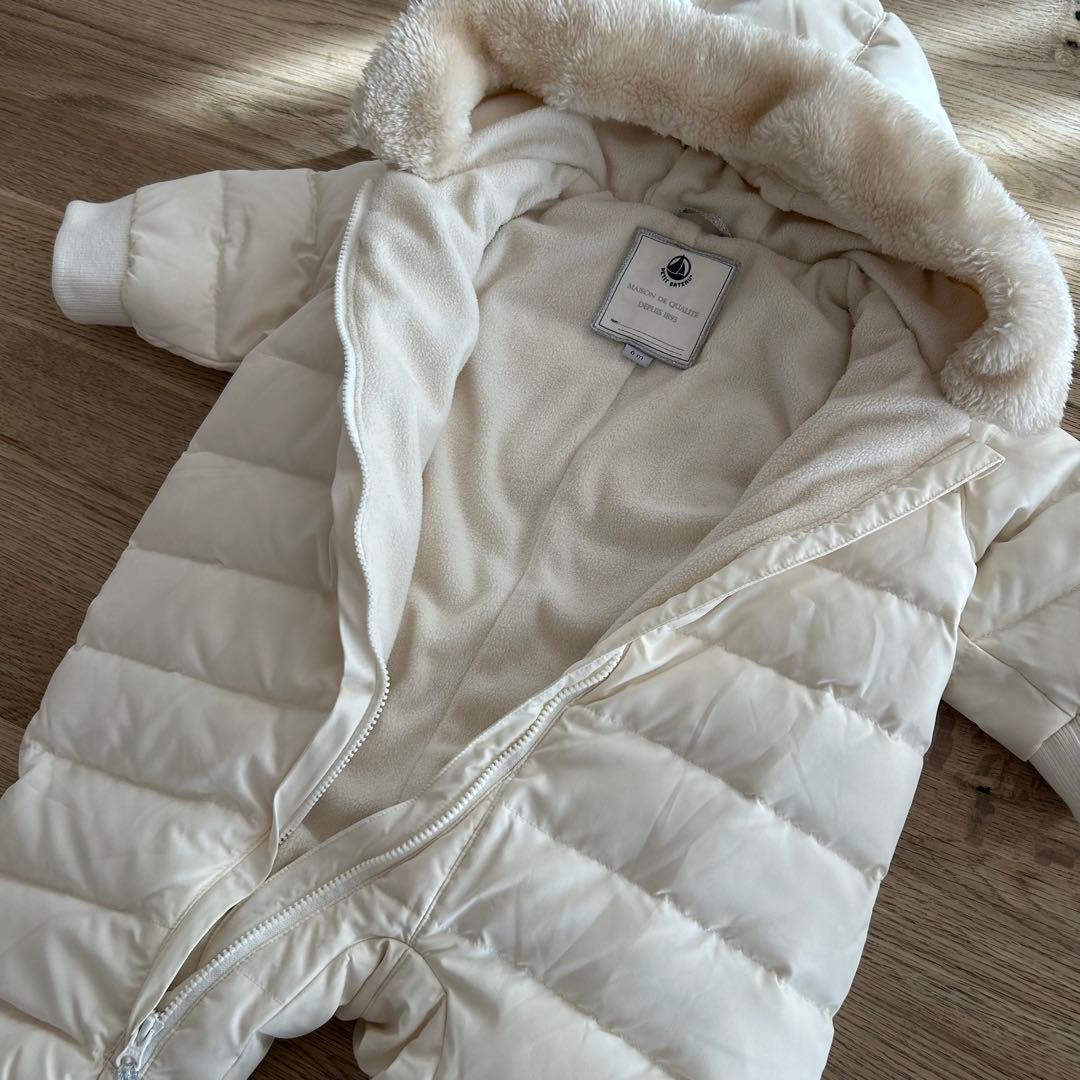 (67cm)PETIT BATEAU 長袖 ジャンプスーツ アイボリー シルバー