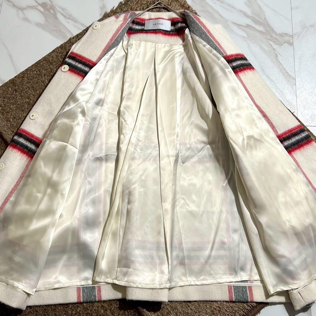 未使用級 2024AW アドーア アルパカシャギーチェックコート ビッグチェック