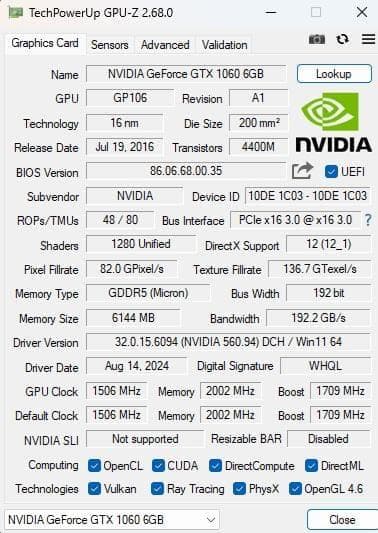 Palit GeForce GTX1060 6GB 中古動作品