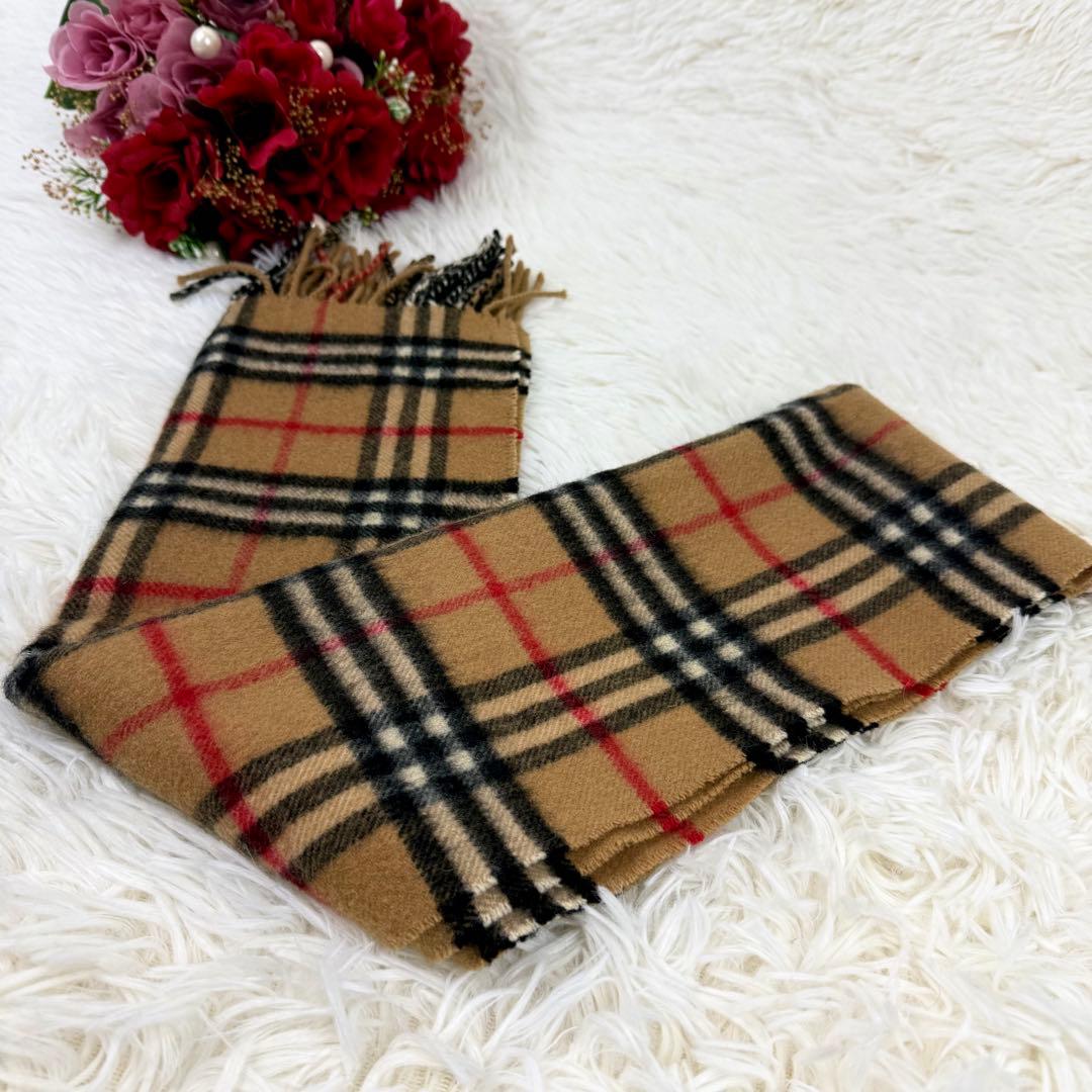 美品☆バーバリー ヴィンテージ ノバチェック カシミヤ マフラー ベージュ英国製