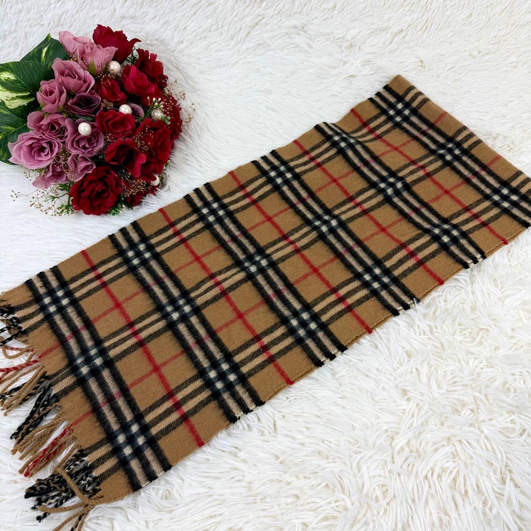 美品☆バーバリー ヴィンテージ ノバチェック カシミヤ マフラー ベージュ英国製