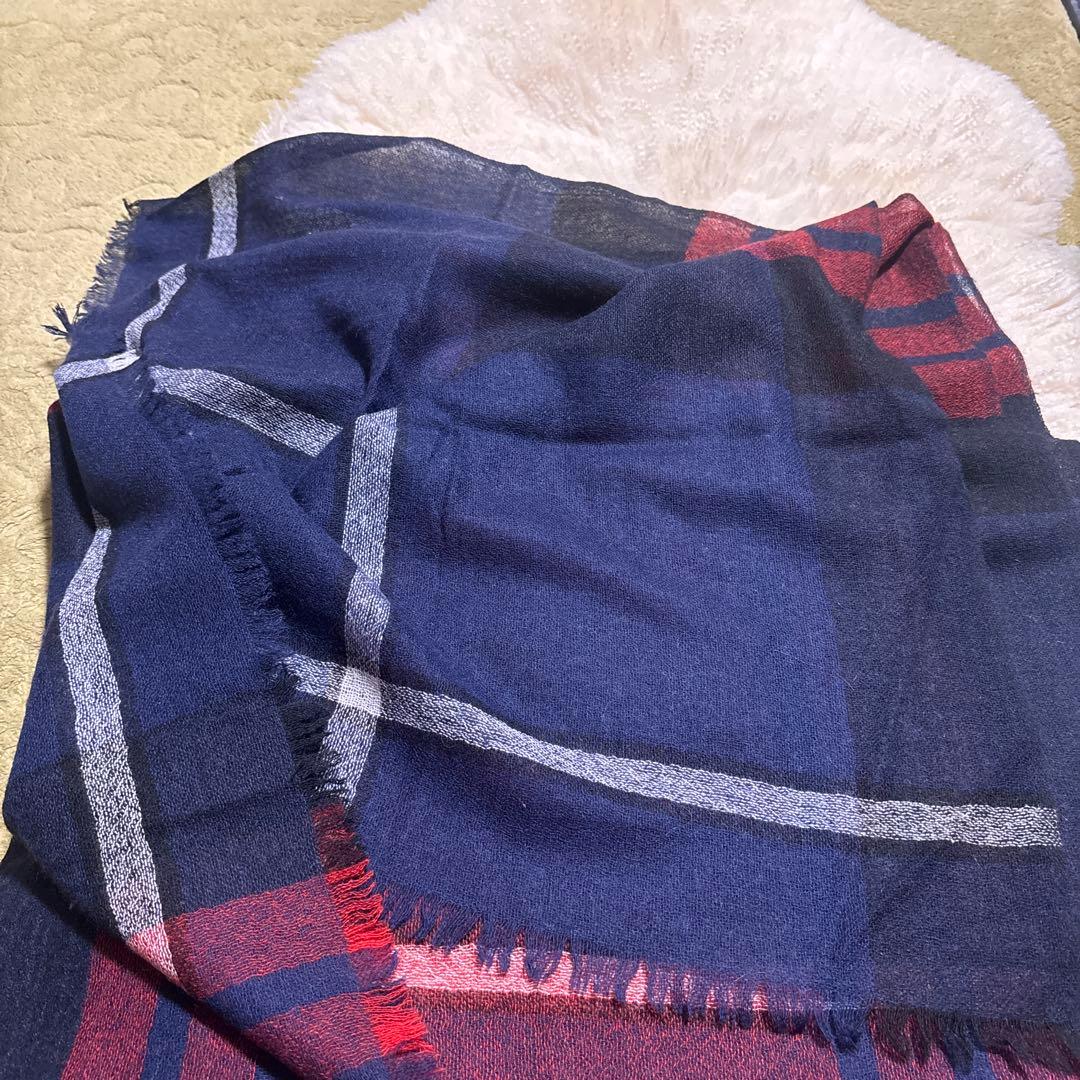 Aquascutum アクアスキュータム カシミヤ 大判 薄手チェック ストール