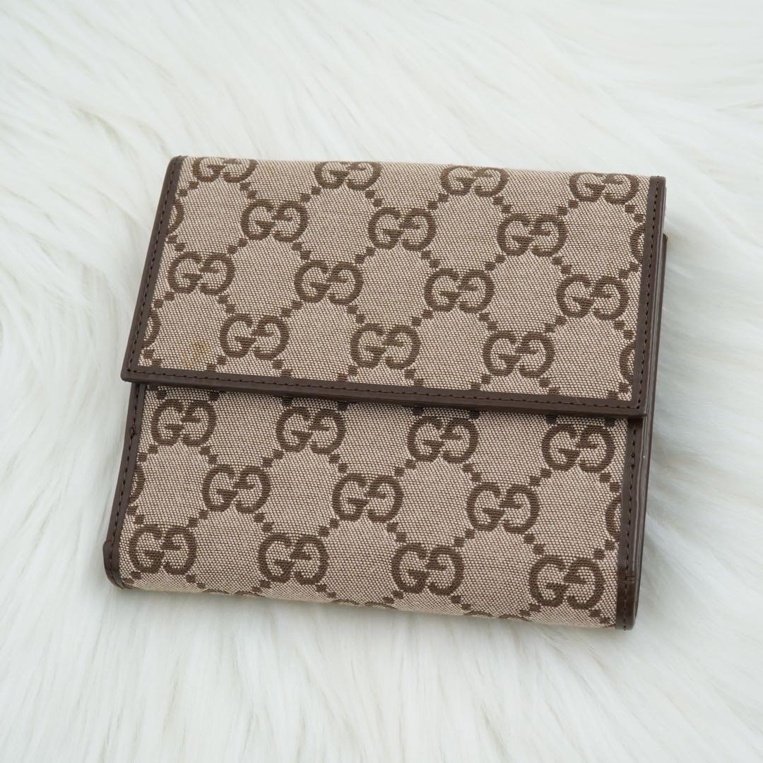 未使用品　箱付き　GUCCI グッチ　二つ折り財布　レザー　GG柄　ブラウン