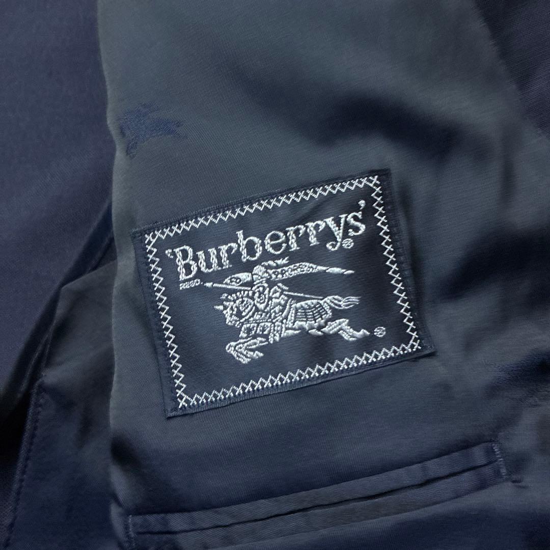 90sバーバリーダブルブレスト紺ブレザー金ボタンL相当春夏ネイビー艶感日本製