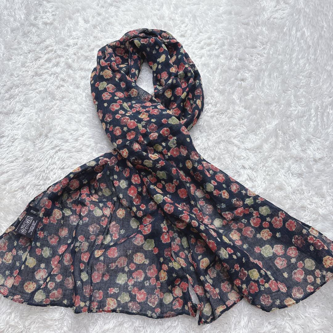 【美品】45rpm ガーゼ 小花柄 ストール インディゴ　コットン