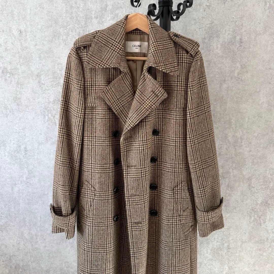 CELINE トレンチコート ウール100% チェック 36
