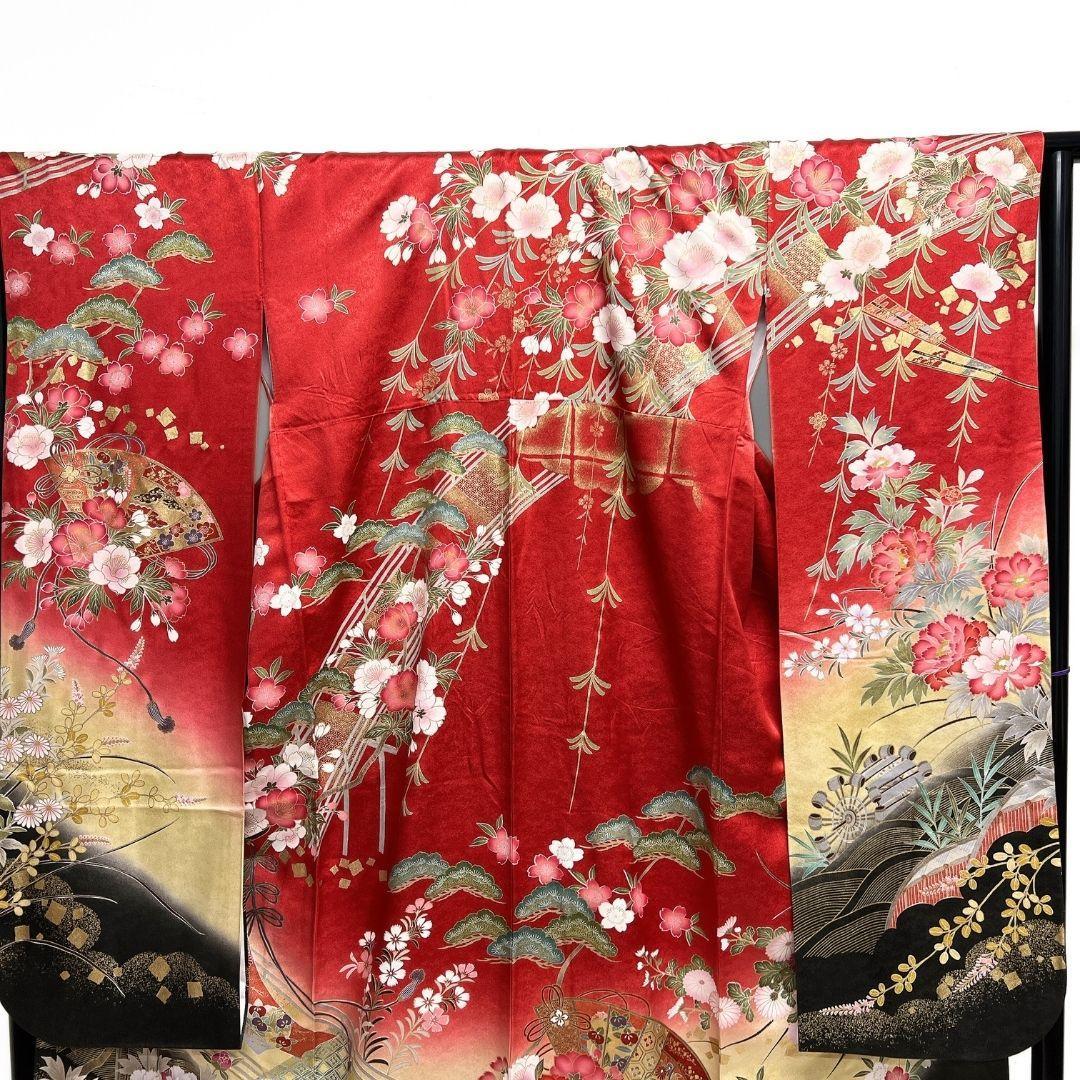 金駒刺繍　金彩　振袖　身丈　裄　牡丹　水車　正絹　着物　031b p