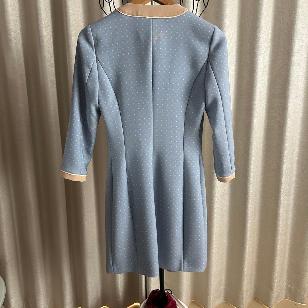 超美品　エリザベッタ フランキ　水色ドット柄長袖ひざ丈ワンピース