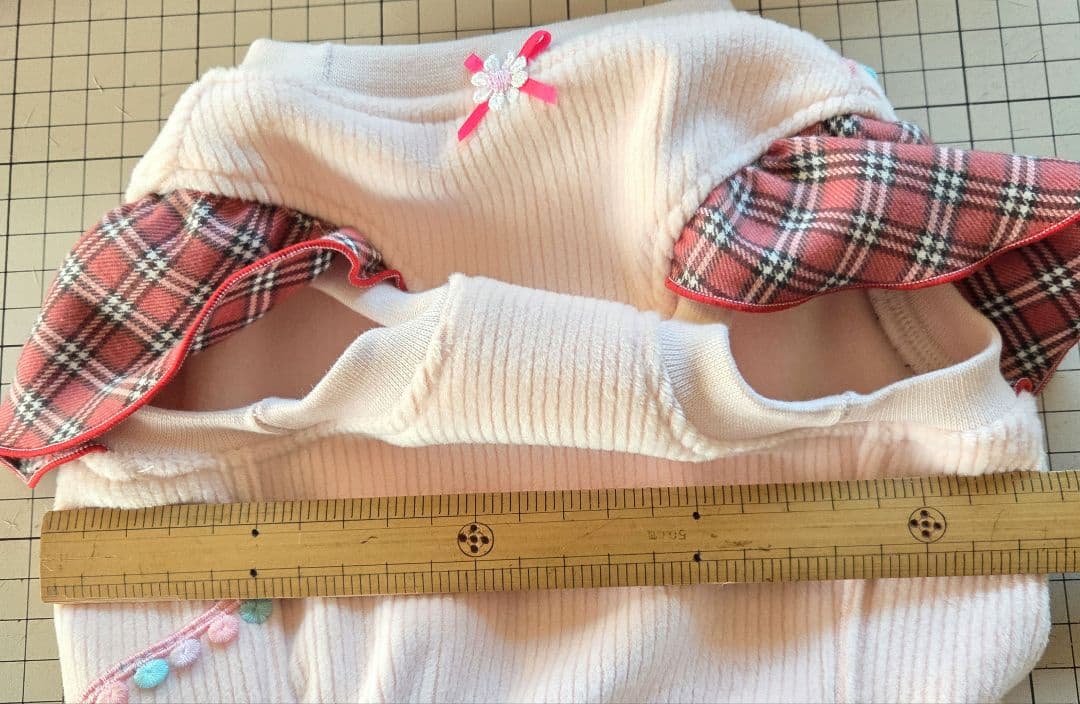 ハンドメイド　犬服 暖か❗キュートなピンクチェックフリルワンピース