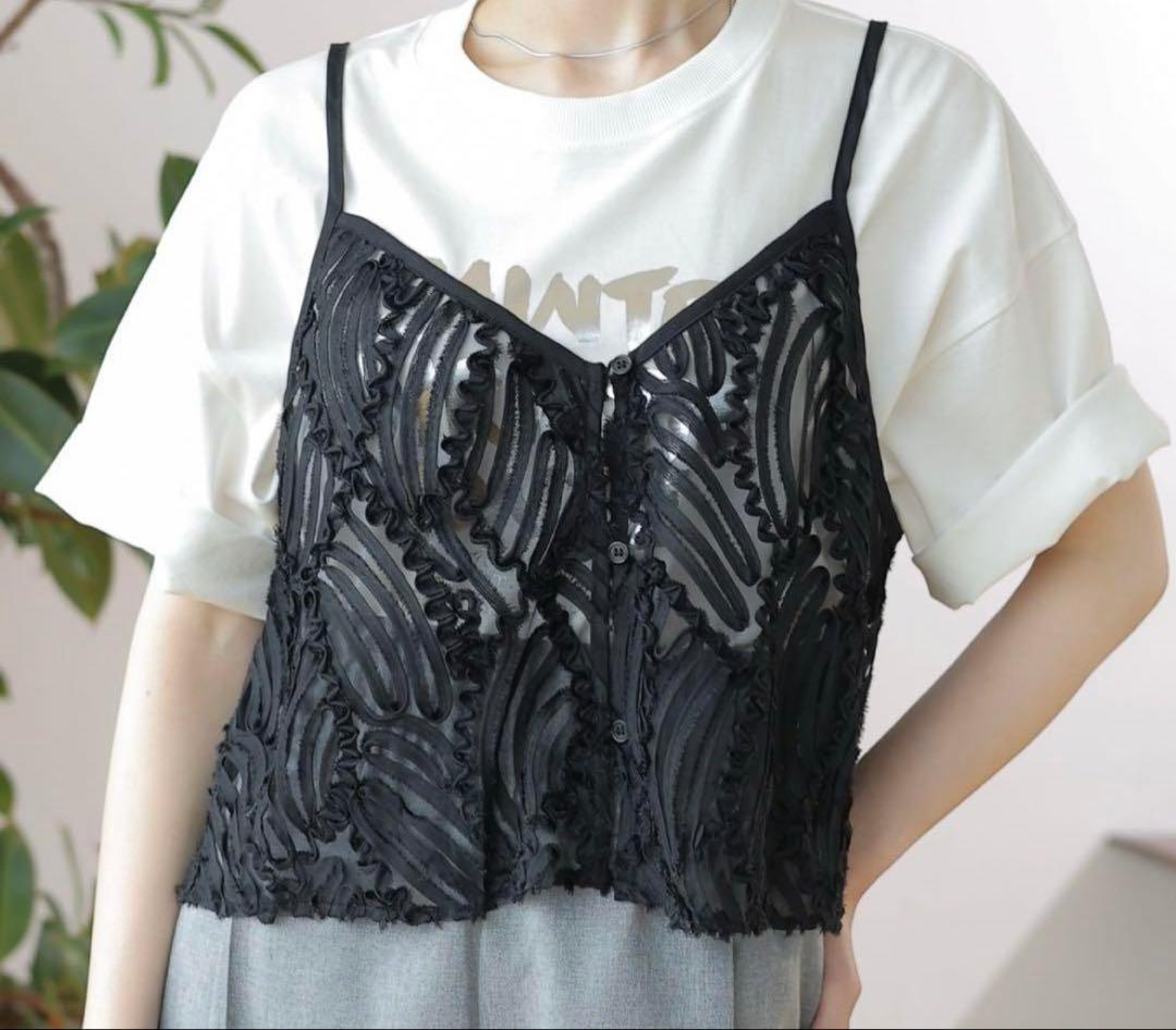 新品未使用LEPSIM♡レーステープデザインキャミ　ブラック　FREEサイズ