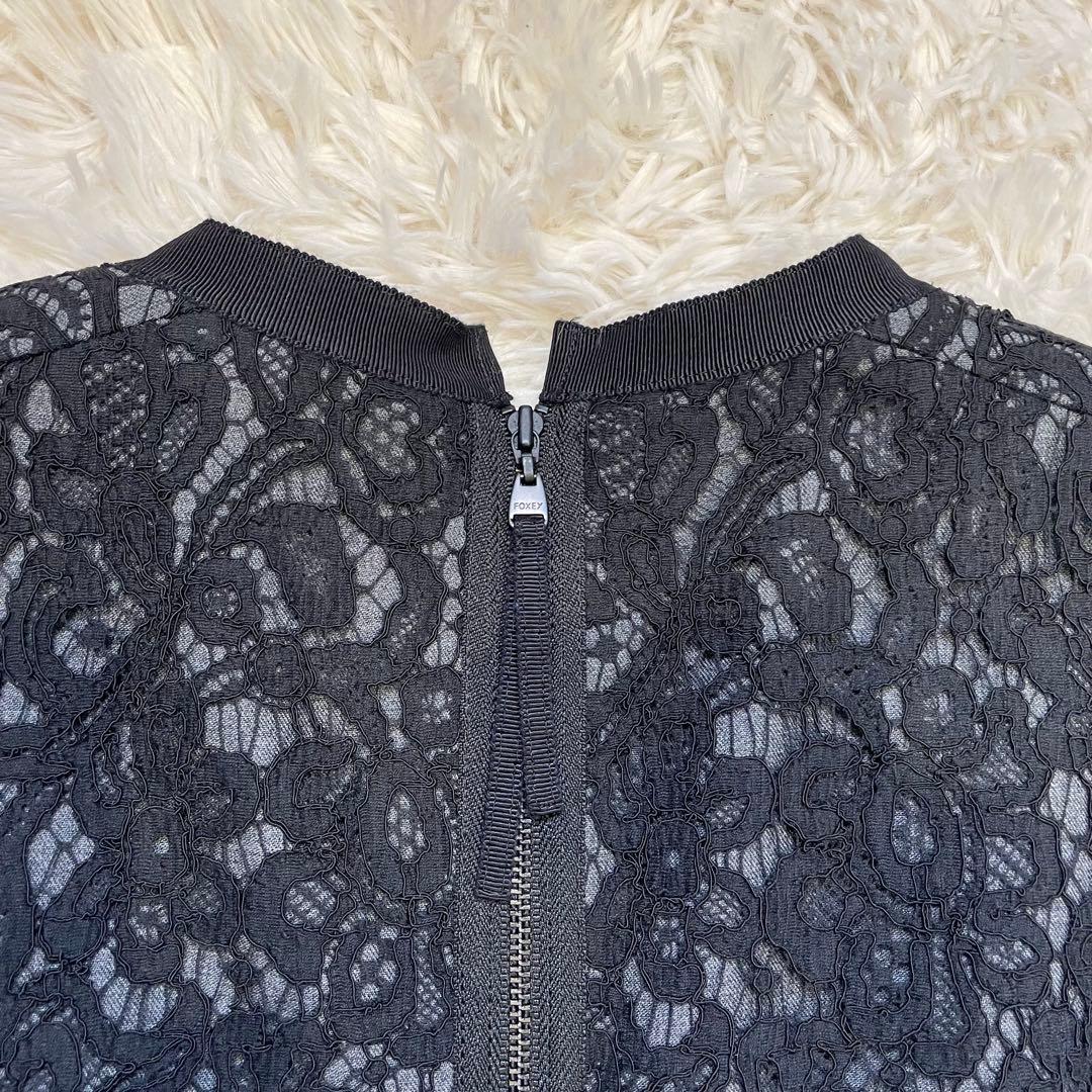美品 FOXEY フォクシー 花柄 総レース ワンピース Iライン ブラック