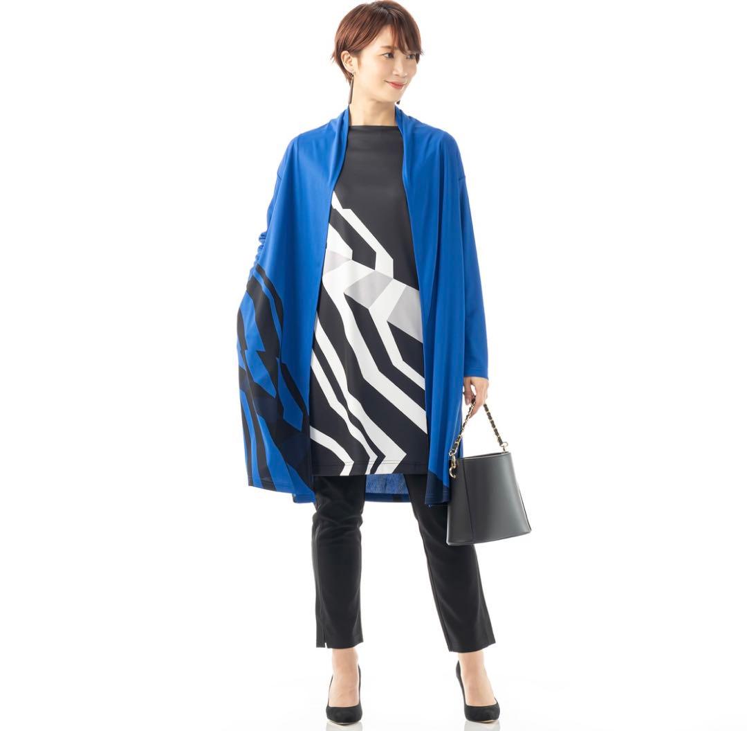 ストレッチ 砂ジャージー 【ジュンココシノ QVC】ロング ジャケット LL 青