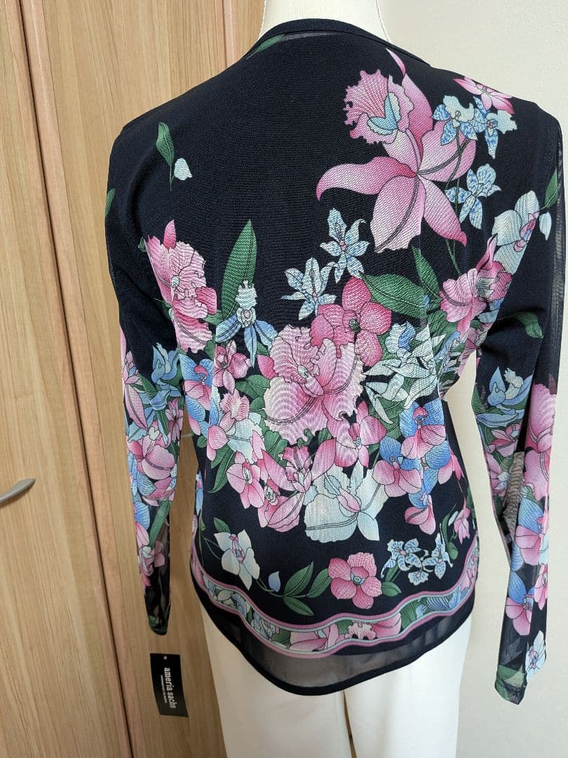 新品　レオナール風　ネット素材アンサンブル ネイビー花柄プリント