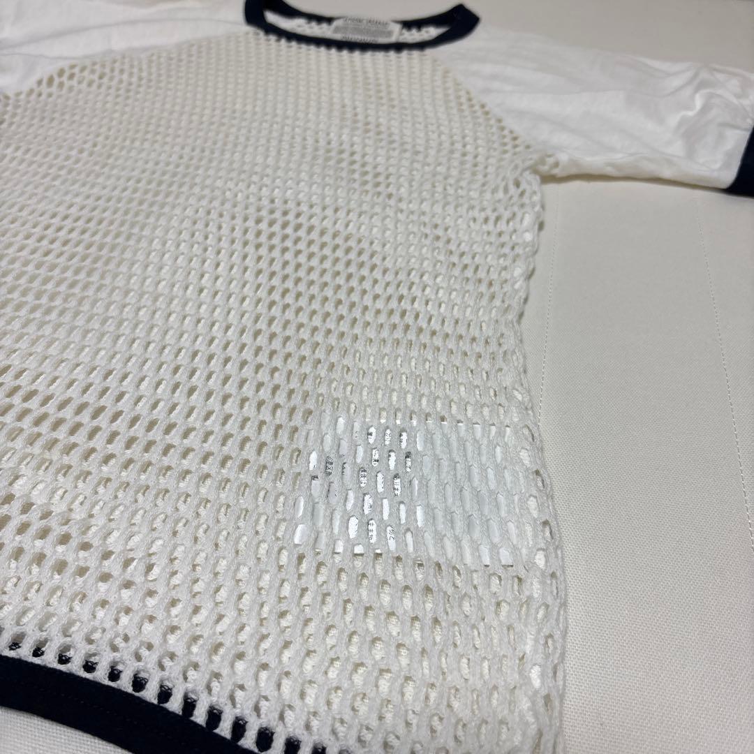 INSCRIRE メッシュラグランTシャツ ホワイト　ネイビー　アンスクリア